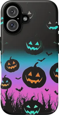 Produktbild von Leuchtende Halloween-Kürbisse und Fledermäuse – Hülle Kompatibel mit iPhone 16