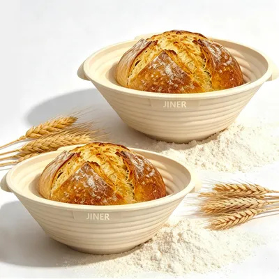 Imagen del producto de Cesta redonda para pan, con un diámetro de 23 cm, de 2 piezas, ideal para pan de masa madre