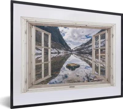 Produktbild von MuchoWow® Gerahmtes Poster Durchblick - Berge - Stein 40x30 cm - Poster mit Schwarzem Bilderrahmen Wandposter Rahmen Foto Bilder - Bilderrahmen - Poster im Rahmen