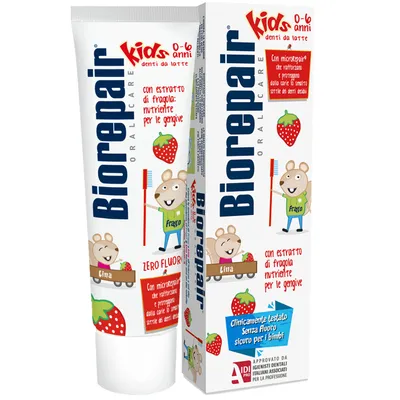 A product shot of a tube of Biorepair Oral Care toothpaste and its box.