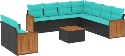 Produktbild von 10-teiliges Gartensofa-Set mit Kissen, schwarzes Polyrattan