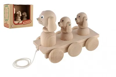 Image de Trois chiens tirant du bois naturel 22cm