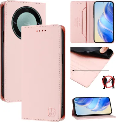 Produktbild von Lederhülle für Honor X9A / Magic5 Lite Hülle Flip Brieftasche Kartenfächern Ständer Schutzhülle Pink
