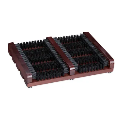 Produktbild von Relaxdays Schuhabstreifer, rutschfester Boden, kräftige PP-Borsten, außen & innen, Holz, Schuhabtreter, braun/schwarz
