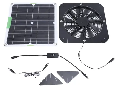 Obrázek produktu pro 100W solární odtahový ventilátor s 13,5palcovým ventilačním panelem a napájením pro psí boudy, kurníky, skleníky a obytné přívěsy