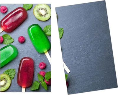Produktbild von Spritzschutz Herdabdeckplatte Schneidebrett aus Glas Fruchteis mit Kiwi 2-Teilig (60x52cm)