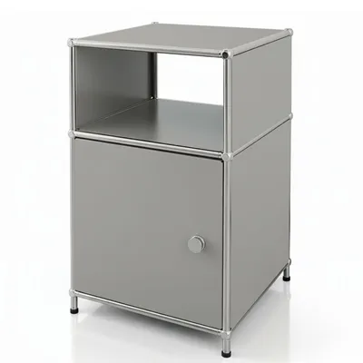 Produktbild von Floordirekt Beistelltisch Concept Epure Metallregal MK-040, 3-stöckiges Regal 40x40x65 cm in Grau, mit Tür & Ablage, design Regal für alle Räume