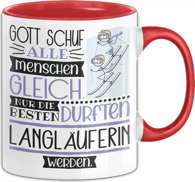 Produktbild von Langläuferin Geschenk Becher Tasse Gott Schuf Alle Menschen Gleich Nur Die Besten Durfeten Langläuferin Werden Geschenkidee Lustig (Rot)