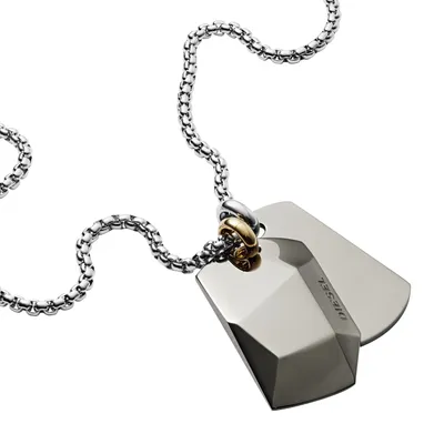Image de Diesel DX1143040 Chaîne pendentif hommes en acier inoxydable Double Dogtags or-gris-argent