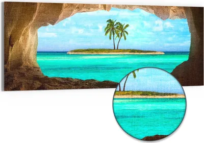 Produktbild von DEQORI Hybrid Leinwand Bild 125x50 cm 'Palmenparadies' Wandbild Glas flach modern