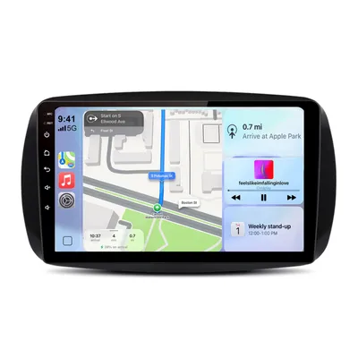 Image de Autoradio Hexinex de 9 pouces, compatible avec les modèles Mercedes-Benz Smart Forfour Fortwo 453 de 2015 à 2019, avec CarPlay, Android, GPS, navigation, Wi-Fi, Bluetooth, tuner FM, commandes au volant, format 2DIN, 1 Go de RAM et 32 Go de stockage