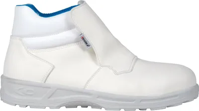 A single white work boot is shown against a white background.