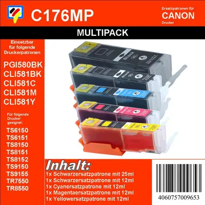 Produktbild von TiDis Multipack 5 XXL Ersatzpatronen BBCMY - ersetzen PGI580 & CLI581 BCMY