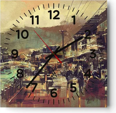 Produktbild von Wanduhr - Quadrat - Glasuhr - Brücke Straße Fluss - 40x40cm - Schleichendes Uhrwerk - Lautlos - zum Aufhängen bereit - Dekoration Modern - Wanddekoration aus Glas - C4AC40x40-3515