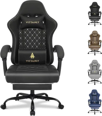Produktbild von 1 Stück Gaming Stuhl,Mit Kissen,Taillenkissen und Fußpedalen,Ergonomischer Gaming Sessel,Bürostuhl,Schreibtischstuhl,Höhenverstellbar Stuhl,schwarz.
