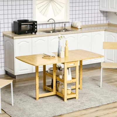 Image de AIORBER Table de salle à manger, pliable, avec poignées, table de cuisine pliable avec compartiment de rangement, repose-pieds réglable, 149,5 x 80 x 73,5cm,pour salle à manger,couleur naturelle
