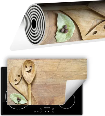 Produktbild von Herdabdeckplatte abdeckung Glaskeramikkochfeld abdeckplatte 90x52 cm Anti Rutsch Matte Aufrollbar, Holz Löffel