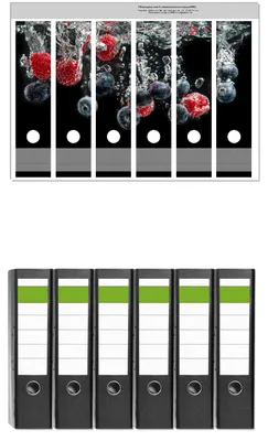 Produktbild von Wallario 6 Stück breite Ordner inkl. Klebeetiketten mit Motive Waldfrüchte im Wasser -  Set mit Rückenschildern / Ordnerrücken Stickern