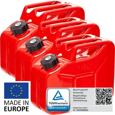Produktbild von BW® Kraftstoffkanister Metall Benzinkanister 3x 10 Liter mit Schraubverschluss - Rot RAL 3000 - UN-Zulassung - Hergestellt in Europa