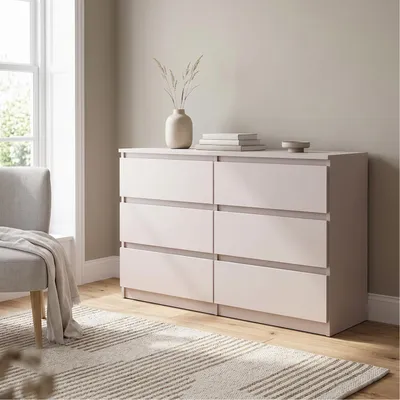 Produktbild von Masseno Kommode NUDO 138,5 cm Sideboard mit 6 Schubladen und  Türen für Wohnzimmer Schlafzimmer Modern 138,5x39x78,5 cm Kaschmir / Kaschmir