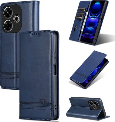 Produktbild von Leder Hülle für Xiaomi Redmi 13 4G, Klapphüllen Brieftasche Magnetverschluss Ständer Schutzhülle Blau