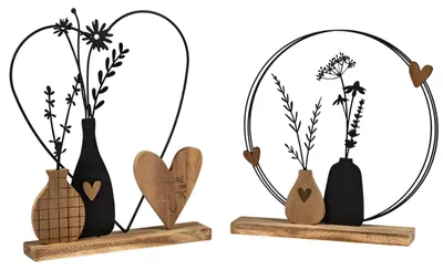 Produktbild von formano 2er Set Dekoaufsteller Blumen Herz Holz Metall 31 cm 2 Motive