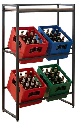 Zdjęcie produktu dla Regał na skrzynki z napojami Relaxdays, 4 skrzynki, wys. x szer. x gł.: 117 x 74 x 32 cm, półka, industrialny stojak na skrzynki z napojami, brązowo-czarny