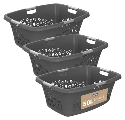 Immagine prodotto di Cesto portabiancheria set di 3 - 3 x 50 litri - Antracite - Con maniglie