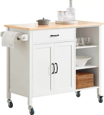 Immagine prodotto di SoBuy Carrello rotante Carrello da cucina Armadio di stoccaggio su ruote Carrello di servizio a buffet multifunzionale con 2 porte, 1 cassetto e 2 ripiani