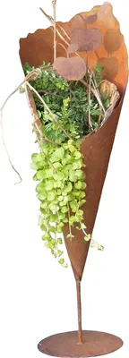 Produktbild von Rostikal Metall Deko Pflanztüte 69 cm auf Bodenplatte Edelrost Gartendeko Rost Pflanzvase