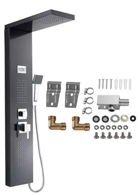 Produktbild von Duschepaneel mit Thermostat - Handbrause - Wasserfall - Körperdüsen - Edelstahl - LCD-Display