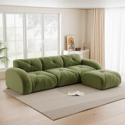 Produktbild von Modulares Sofa, L-förmiges Sofa, 2-Sitzer-Sofa, 3-Sitzer-Sofa, Sofa Chenille L-förmiger Sessel, modulares Sofa, Dreisitzer-Kombinationssofa  modulares Sofa mit Fußstütze, Grünes