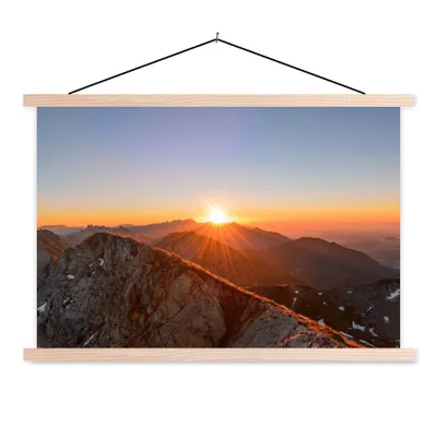 Produktbild von MuchoWow® Textilposter Berg - Landschaft - Sonne 60x40 cm mit holzfarbenen Rahmen - Bilder