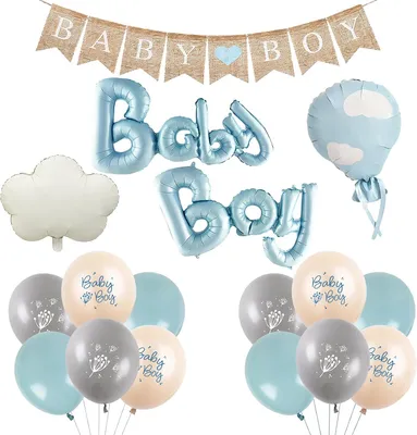Productafbeelding van Ballonnenset Baby Boy - 4 folieballonnen - 12 latexballonnen - Slinger - Babyshower - Jongen