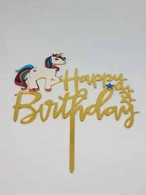 Produktbild von Jumada's – Happy Birthday Einhorn-Kuchenaufsatz, goldene Kuchendekoration