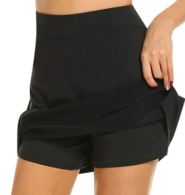 Produktbild von XFSRG Tennisrock Damen Hosenrock Tennis Skort a Linie Kurzrock mit Innenhose Hohe Taille Taschen Minirock Sportrock Damen Skort für Freizeit Alltag Urlaub Outdoor (Schwarz M)