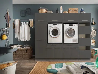 Produktbild von Waschmaschinenumbauschrank >LAUNDREEZY< in anthrazit - 235x200x67,5 (BxHxT)