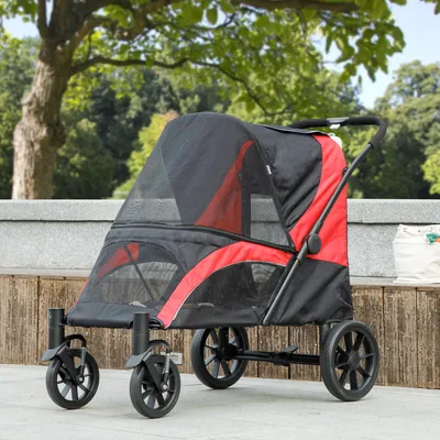Image de Chariot pour chiens de grande taille, jusqu'à 30 kg, buggy pour chien pliable, pliage en un seul clic, polyester et acier, noir | 124 x 67 x 100 cm | 12,8 kg