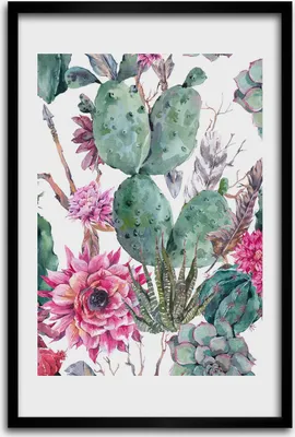 Produktbild von Bild - Bilderrahmen - 40 cm x 60 cm - MDF - Rahmen - Wandkunst - Kakteen