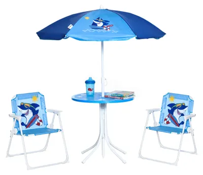 Produktbild von Outsunny 4 tlg. Kindersitzgruppe Garten 2 Klappstühle Sonnenschirm Blau