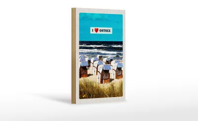 Produktbild von Holzschild Reise 12x18 cm Ostsee Strandkörbe Meer Strand Natur