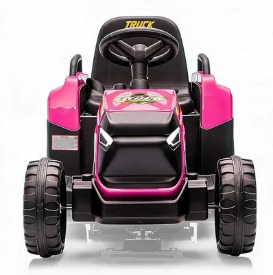 Productafbeelding van 12V elektrische kinder tractor met afneembare aanhanger, 6 wielen, 2 motoren, LED-verlichting, muziek en claxon, 2,4G afstandsbediening, 3 snelheden, oplaadbare batterij, elektrisch voertuig geschikt voor kinderen vanaf 3 jaar