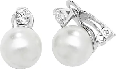 Image de paire de clips d'oreilles en argent 925 sterling avec zirconium, trous d'oreilles nécessaires, facile à mettre et à enlever Perle de culture d'eau douce - 19mm*13mm
