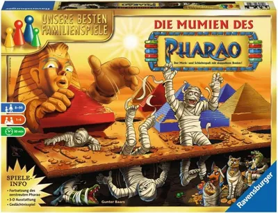 The image shows the box art for a board game titled 'Die Mumien des Pharao'.