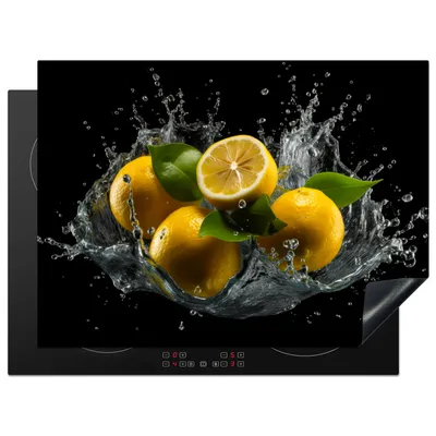 Produktbild von KitchenYeah© Herdabdeckplatte Zitrone - Obst - Gelb - Schwarz , 71x52cm, Küche Deko, Glaskeramikkochfeld Herdabdeckung, Abdeckplatte fùr Kochfeld