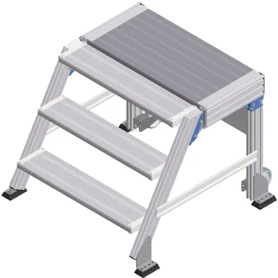 Produktbild von ZARGES Treppenpodest fahrbar 60° 3 Stufen, 800 mm breit, Höhe 0.75 m