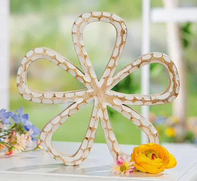 Zdjęcie produktu dla Gilde Dekoobjekt, Blume, "Puntino", gepunktet, Mangoholz, naturfarben, VE 3, L. 4 cm, B. 25 cm, H. 25 cm 58396