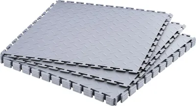 Obrázok produktu pre VEVOR PVC podlaha do garáže, 8 balení 513x513x5 mm, podlaha do dielne, priemyselná podlaha, inštalácia na kliknutie, protišmykové PVC rohože s diamantovou doskou do dielne, skladu, náradia, svetlosivá