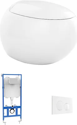 Produktbild von Hänge-WC-Garnitur aus weißer Keramik mit Unterputzmodul und Ablaufgarnitur - HURO II