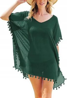 Produktbild von Tunika - Sommertunika - Strandpareo - Strandüberwurf - Sommerkleid für Damen - Chiffon - Einheitsgröße - Grün